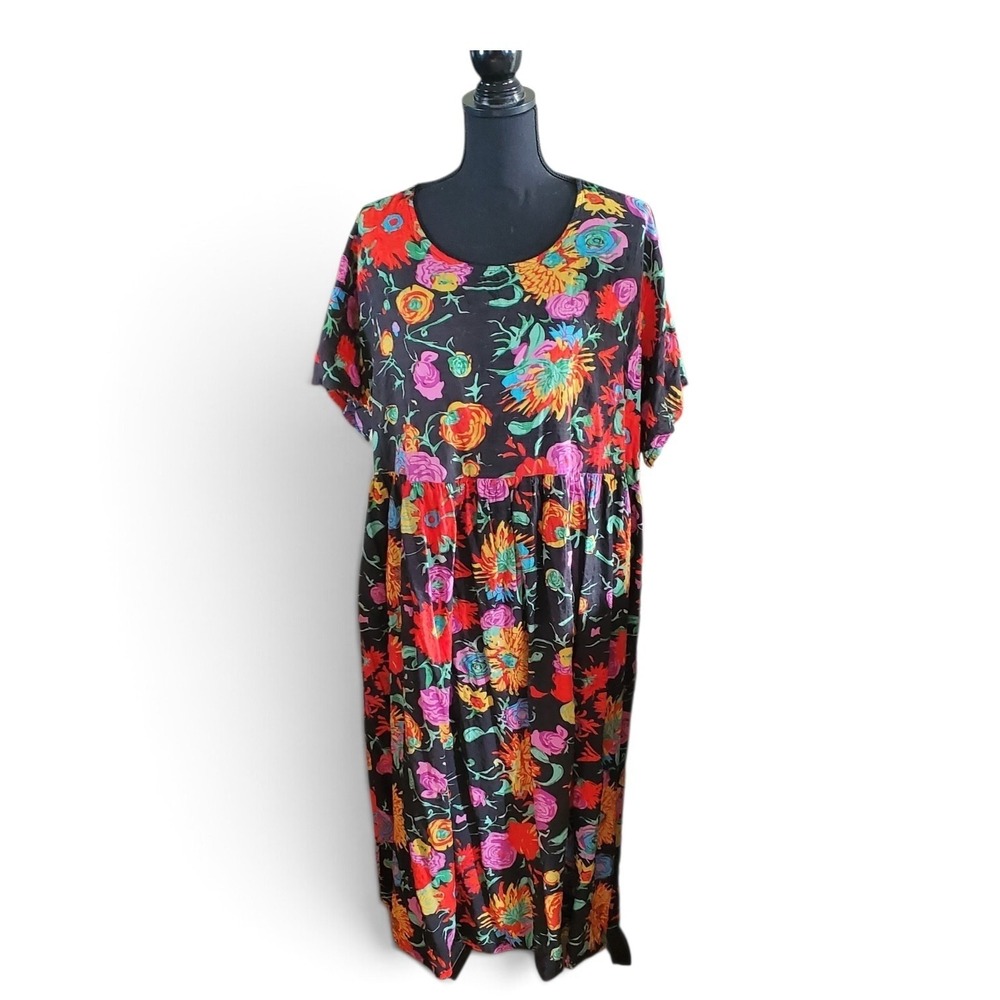 Wei Wei Fashion Collection Floral Maxi Dress Black Multi Color One Size Vintage
